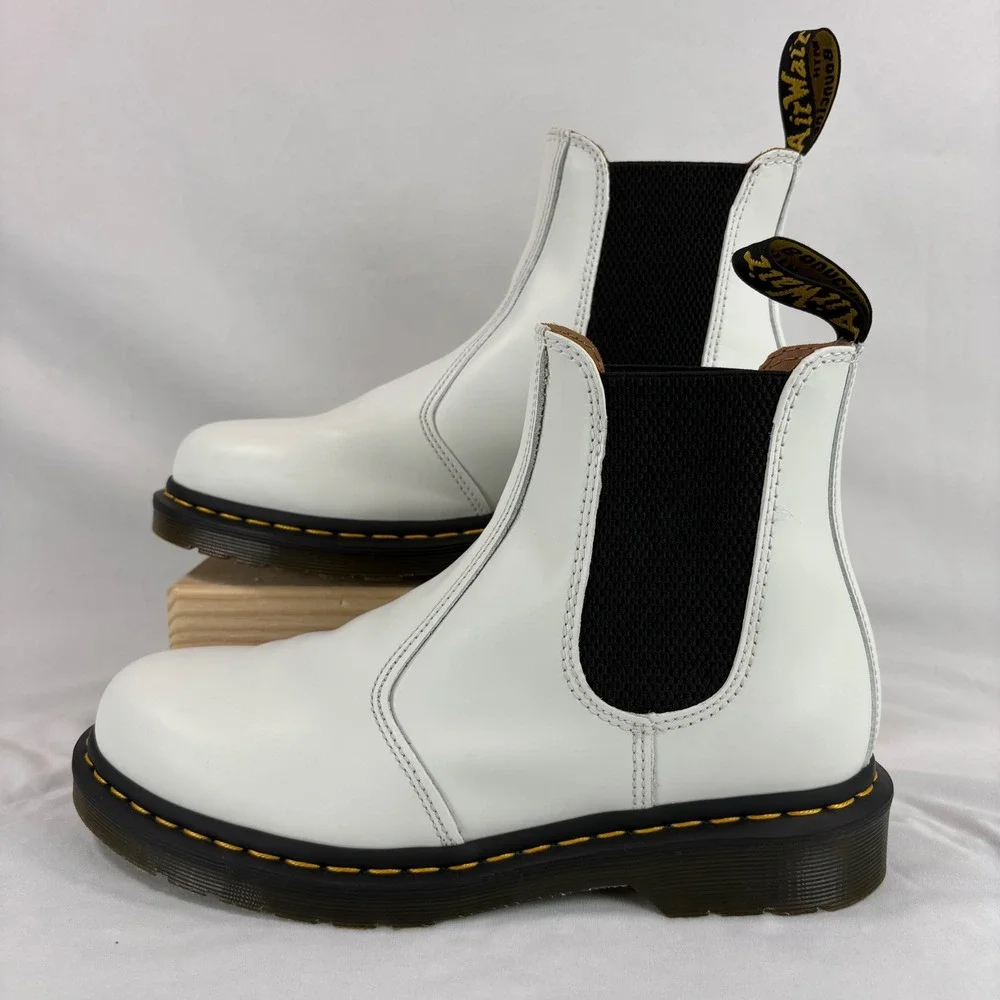 Dr. Martens 2976 YS Chelsea Boots Unisex US W 9 M 8 White Leather Yellow Stitch
